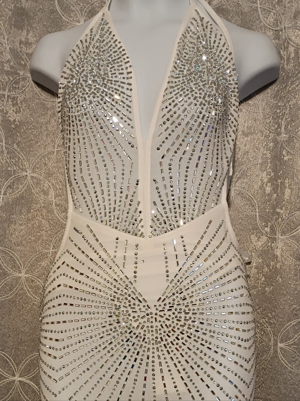 Crystal-Rhinestone Embellished Mesh Dress